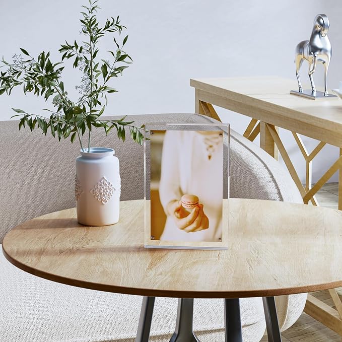 Acrylic Picture Frame, 2pack 5x7 Inch Clear Photo Double-Sided Frames, Magnetic 12+12MM Thickness Picture Frame Clear Photo Frame Stand, Double-Sided Acrylic Frame Stand