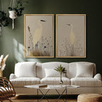 SIGNFORD Framed Canvas Print Wall Art Set Minimalist Heron Art Simplified Shapes in Neutral Tones Illustration Modern Art Decorative Nordic Nature for Living Room, Bedroom, Office - 16"x24"x2 Natural