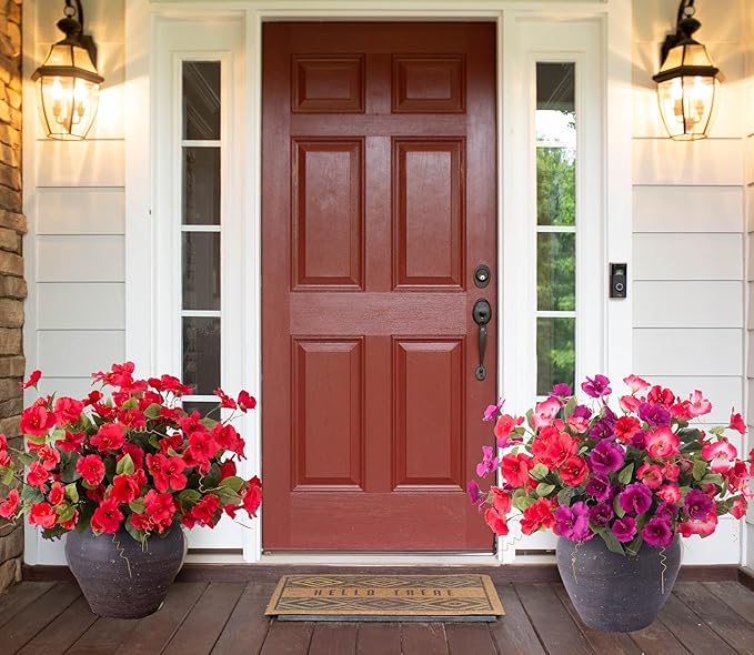 Hibiscus Artificial Flowers Plants for Outdoors Decoration, 6 Bundles Silk Hibiscus Bouquet Tropical Flowers Artificial Realistic UV Resistant Fake Flower for Outside Planter Porch Patio Balcony, Red