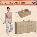 WLIVE Fluted Dresser for Bedroom with 6 Drawers, 54" Wide Wood Dresser with Metal Handles, TV Stand for 65 inch TV, Mid Century Modern Chest of Drawers for Living Room, Hallway, Closet, Natural Oak