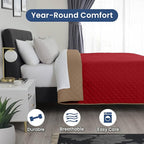 Martex Reversible Coverlet – Twin Bed Quilt – Lightweight Twin Size Bedding – Durable Quilts for Bed – Soft - Easy Care Bedding – Khaki/Red