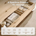 Okvnbjk Fluted 8 Drawer Dresser, 52" Wide Modern Wood Dresser for Bedroom, Chest of Drawers with Curved Profile Design, TV Stand & Storage Organizer for Living Room, Hallway