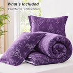 Love's cabin Dark Purple Twin Comforter Set - Twin XL Size Comforter Set Dorm Bedding, 2 Pieces Cute Floral Bedding, Soft Reversible Flowers Comforter, 1 Comforter & 1 Pillow Sham