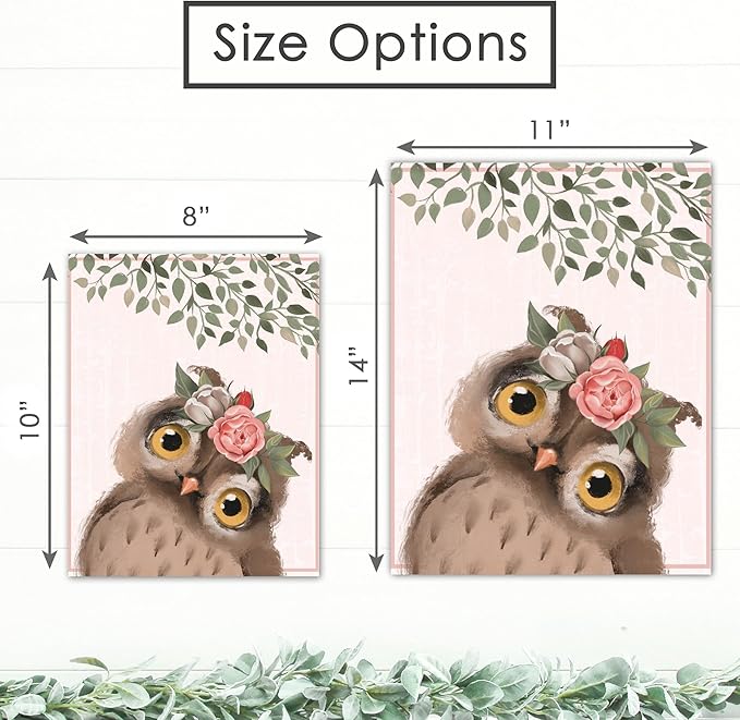 Woodland Animals Nursery Wall Art Prints (Set of 6) - Unframed - 8x10s | Set Includes Bear, Fox, Owl, Deer, Bunny Rabbit, and Raccoon wearing Floral Crowns