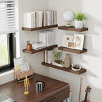 24 Inch Floating Shelves, 8 Inch Deep Floating Shelves for Wall, Hanging Shelf with Invisible Brackets, Deep Shelves for Bathroom, Bedroom, Living Room, Walnut, Set of 2