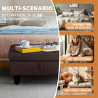 Ottoman Rectangular Storage Ottoman Bench, Flannel Footrest Stool Footstool with Lid for Living Room, Bedroom, Entryway, Dark Coffee, 28.5"x19"x17.5"