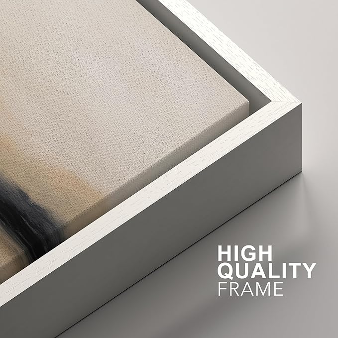 SIGNFORD Framed Canvas Print Wall Art Set Abstract Mountain Landscape Neutral Beige and Black Illustration Modern Art Decorative Nordic Nature for Living Room, Bedroom, Office - 24"x36"x2 White