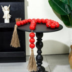 OMISHE 76" Long Large Wood Bead Garland with 1.6" Diameter Wooden Beads and Tassels, Rustic Farmhouse Country Wood Beads Garland for Home Tiered Tray Decor, Decorative Beads with Tassels Red