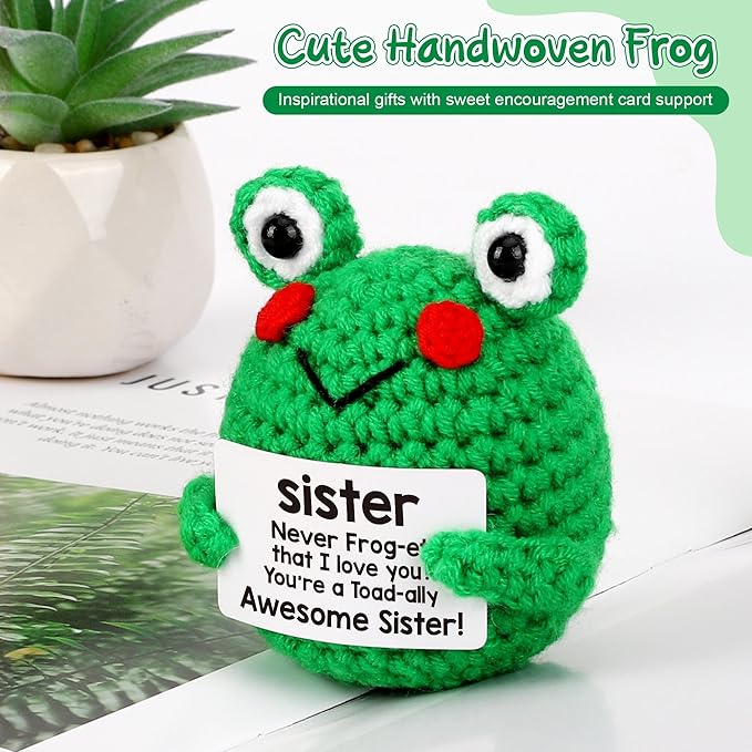 LEJIAJINW Funny Handmade Frog Gifts for Sister Christmas, Best Sister Christmas Birthday Gift, from Brother/Sister, Inspirational Encouragement Frog for Women Friends Bestie, I Love You, Just Because