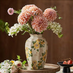 Levvohd Vintage Pastoral Octagonal Vase, 9.3 Inch Ceramic Sunflower Flower Vases, Rustic Farmhouse Antique Chinoiserie Floral Vase for Wall Art Bedroom and Shelf Home Decor (Octagonal)