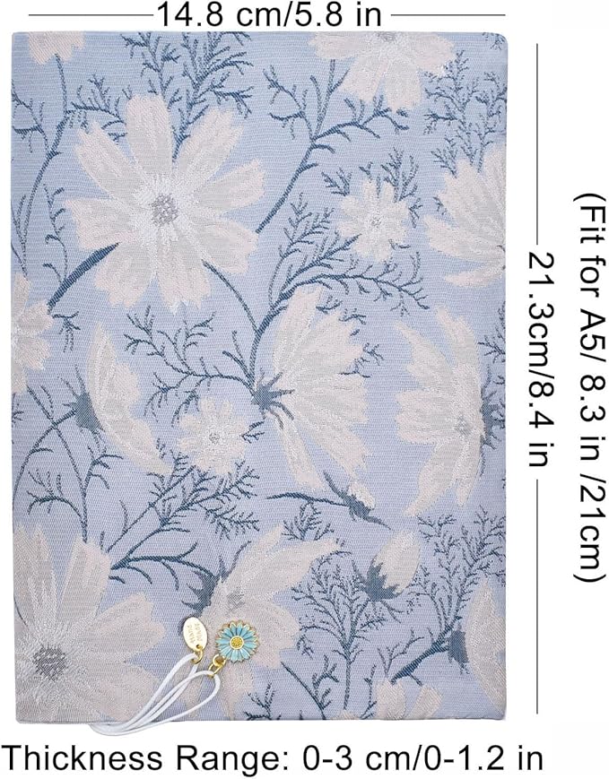 BLBMH A5 Book Covers for Paperbacks Book Cover Fit for 5.5x8.3 inch Adjustable Book Sleeve Cover for A5 Diary Books Fabric Softcover Protector for Notebook - Daisy