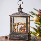 12.5'' Christmas Snow Globe Lighted Manger Nativity Scene, Musical Water Lantern Play Silent Night Music in Swirling Glitter, for Home, Battery Operated or USB Powered