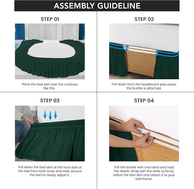 Utopia Bedding King Elastic Bed Ruffle - Easy Wrap Around Ruffle - Microfiber Bed Skirt with Adjustable Elastic Belt 16 Inch Tailored Drop - Hotel Quality Bedskirt, Fade Resistant (King, Emerald)