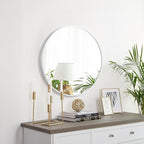 Fabuday Silver Round Mirror for Wall 24 inch - Circle Mirror for Bathroom, Entryway, Living Room, Hallway, Vanity Decor, Small Matte Metal Frame Mirrors