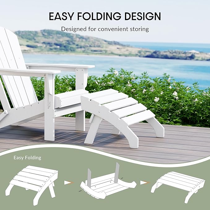 WestinTrends Dylan Outdoor Patio HDPE Adirondack Ottoman Footrest, White
