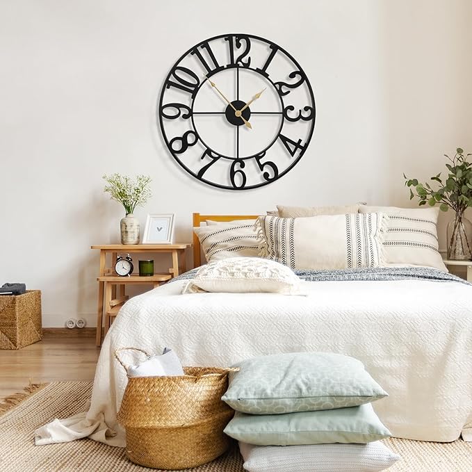 LEIKE 31 Inch Extra Large Wall Clock, Retro Decorative Oversized Silent Little Ticking Battery Operated,Black Metal Arabic Numerals Wall Clocks for Living Room,Office,Entrance Farmhouse Decor
