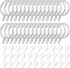Hotop 60 Pieces 1.65 Inch Metal Drapery Curtain Rings Curtain Hanging Rings and 60 Pieces Metal Drapery Pin Hooks for Drapes Window Door Shower (Silver)