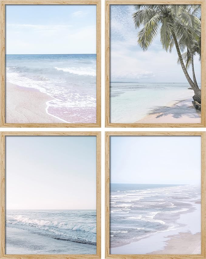 SIGNWIN Poster Bathroom Decor 11"x14"x 4, Wall Art Room Decor Multicolor for Living Room, Bedroom, Office White Pastel Tropical Island Ocean Beach Shore Nature Wilderness Realism Landscape Colorful