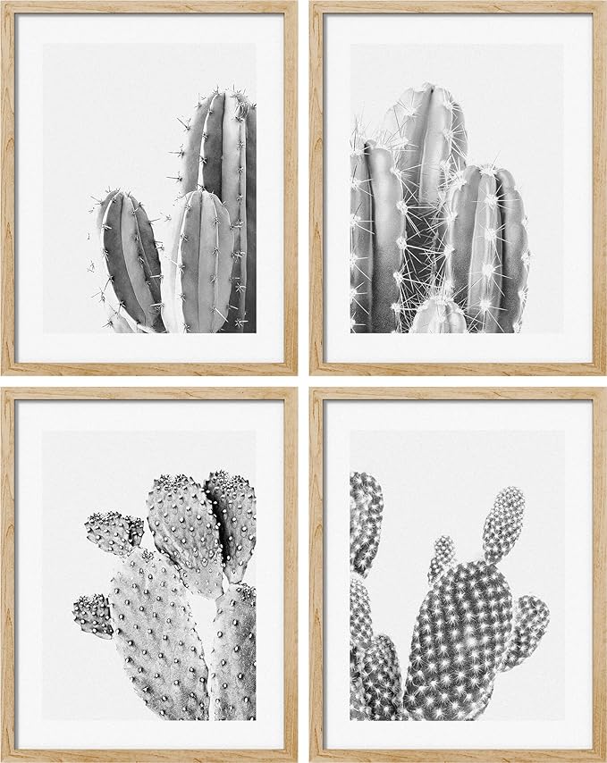 SIGNWIN Framed Black & White Saguaro Southwest Desert Tropical Cactus Wall Art, Set of 4 Floral Botanical Wall Decor Prints, Nature Wilderness Wall Décor for Living Room, Bedroom - 11"x14" Natural