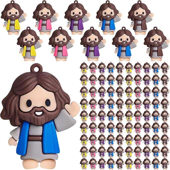 100 Pcs Little Jesus Figures - Mini Jesus Figures Toy to Hide and Seek Tiny Christ Savior Doll Religious Party Favors for Easter Church Sunday School Baptism Gift(Bright Colors)