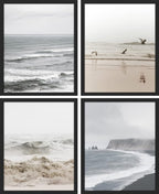 SIGNWIN Framed White Minimal Ocean Beach Seashore Coastals Wall Art, Set of 4 Landscape Colorful Wall Decor Prints, Nature Wilderness Wall Décor for Living Room, Bedroom - 12"x16" Black