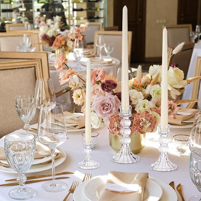 Mumufy 6 Pack Glass Taper Candle Holders Clear Candlestick Holder Fit 0.8 Inch Candles 4'' 6'' 8'' Tall Crystal Decorative Candlestick Stand Centerpiece for Table Wedding Dining Party (Vertical)