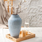 Ceramic Vase for Home Decor,11.6 Inch Flower Vases，Decorative Blue Vase for Pampas Grass，Modern Art Texture Vases for Home Entryway Living Room Dining Table Farmhouse Office Decor-Mat Blue