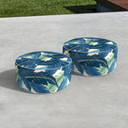 LVTXIII Inflatable Stool Ottoman Footrest with Handle, All Weather Foot Rest, Indoor or Outdoor Use for Home Patio Garden and Camping, D21 x H9, Swaying Palms Blue