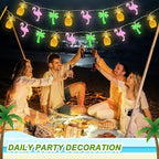 Couah 30 LED 16Ft Summer Beach Hawaiian String Lights - 8 Modes & Timer - Flamingo Pineapple Palm Tree Fairy Lights - Battery Operated for Tropical Party Pool Decorations
