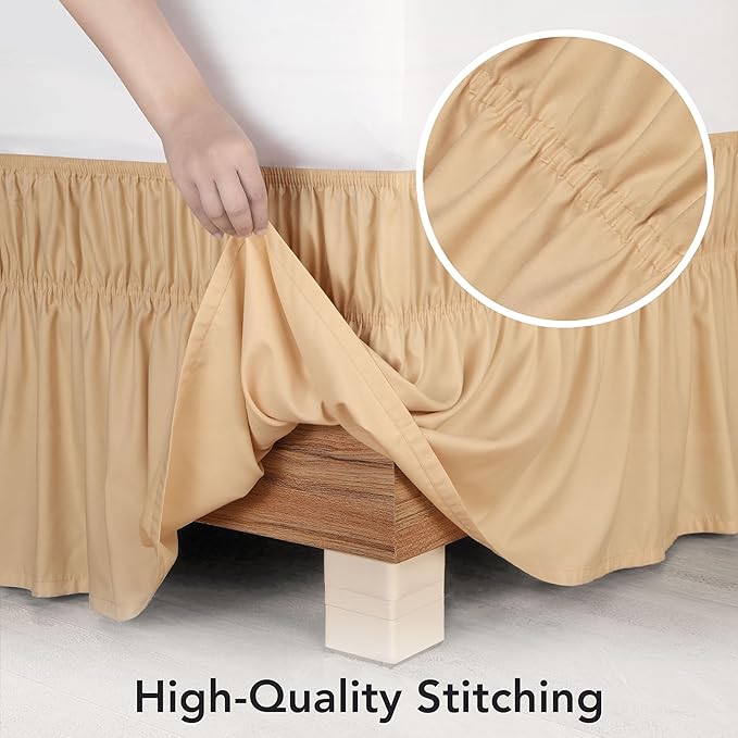 Utopia Bedding Queen Elastic Bed Ruffle - Easy Wrap Around Ruffle - Microfiber Bed Skirt with Adjustable Elastic Belt 16 Inch Tailored Drop - Hotel Quality Bedskirt, Fade Resistant (Queen, Beige)