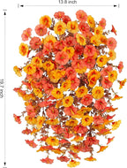 Ivydale 2 PCS Artificial Fall Hanging Flowers Fake Petunias Outdoor, Silk Faux Morning Glory Flowers with Eucalyptus,UV Resistant Realistic Mums Plants for Home Garden Decor (Fall Orange+Yellow)