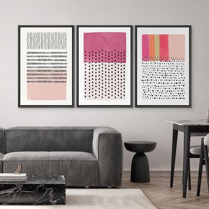 SIGNWIN Framed Canvas Print Wall Art Set Pink Geometric Color Block Collage Abstract Shapes Illustrations Modern Art Contemporary Minimal Ultra for Living Room, Bedroom, Office - 24"x36"x3 Black