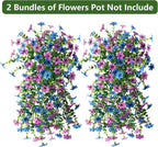 Artificial Fake Hanging Flowers Plants for Outdoor Spring Decoration, 2 PCS Faux Silk Daisy Flower UV Resistant Look Real for Outside Patio Porch Garden Balcony Yard Home Summer Decor(Perple Blue)