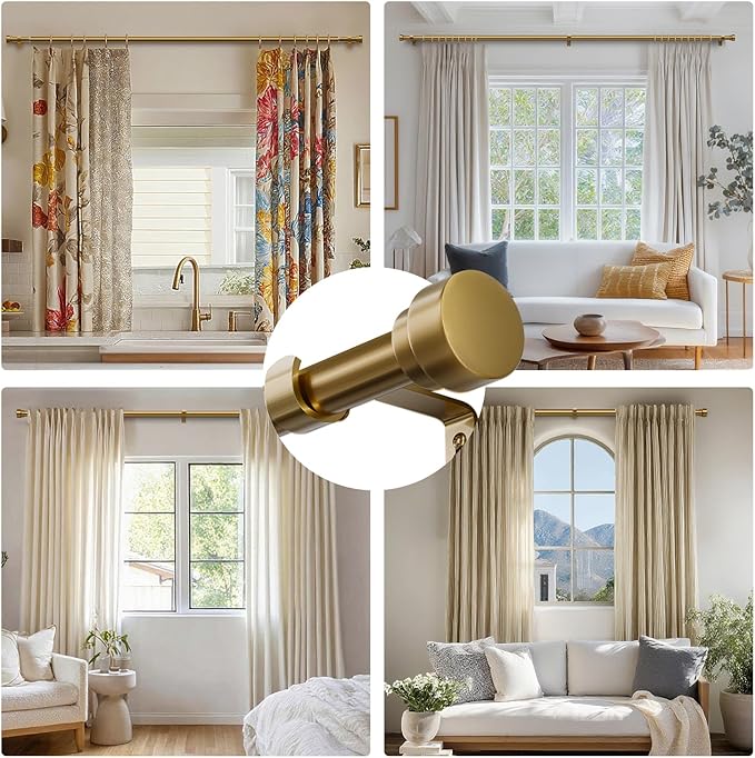 Oneach Gold Curtain Rods for Windows 28 to 48 Inch, 1 Inch Pole Adjustable Length Heavy Duty Metal Curtain Rod Set, for Outdoor Bedroom Kitchen Living Room (16 to 60 Inch)
