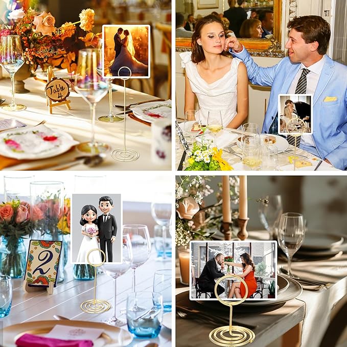36 Pack Table Number Holder, 3 Sizes Wire Photo Holder Picture Name Menu Clips Memo Note Cards Stand for Wedding Reception Anniversary Birthday Centerpieces Office Memo Photo (Gold)