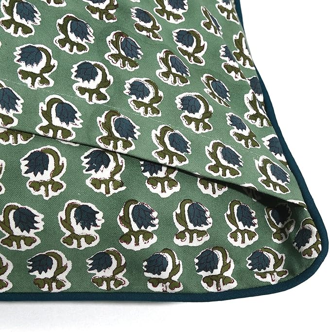 Ridhi Basil Green Block Print Cotton Canvas Throw Pillow Covers for Decorative Couch Pillows for Living Room, Chic Boho Cute Outdoor Valentine Pillows Covers Gifts 24x24 Inches