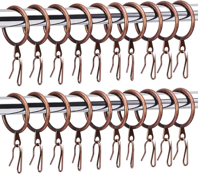 Hotop 60 Pieces 1.26 Inch Metal Drapery Curtain Rings Curtain Hanging Rings and 60 Pieces Metal Drapery Pin Hooks for Drapes Window Door Shower (Bronze)