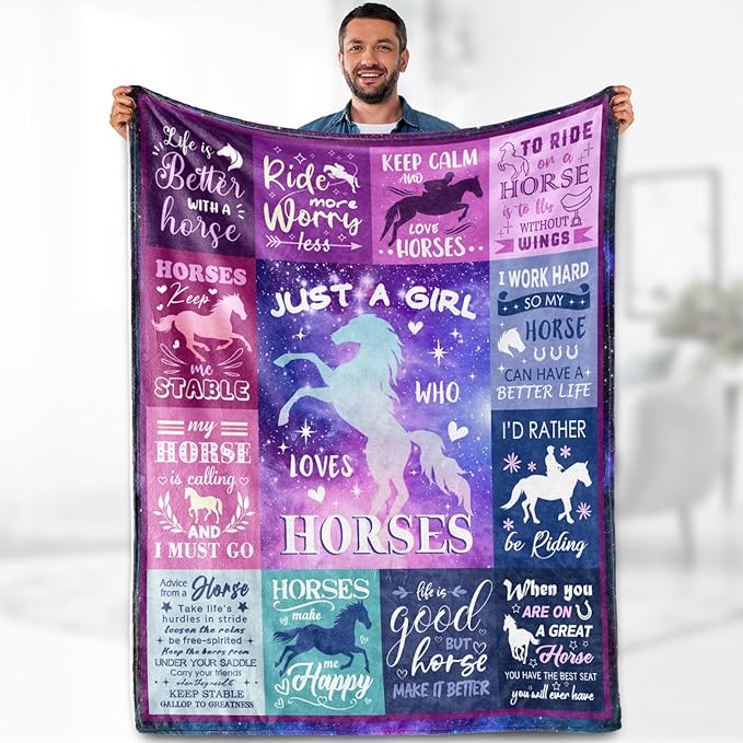 Horse Blanket Gift for Women Girls Kids Teens Horse Lover Gifts Just A Girl Who Loves Horses Themed Western Soft Cozy Bed Couch Plush Birthday Christmas Throw Blanket 50"x60"