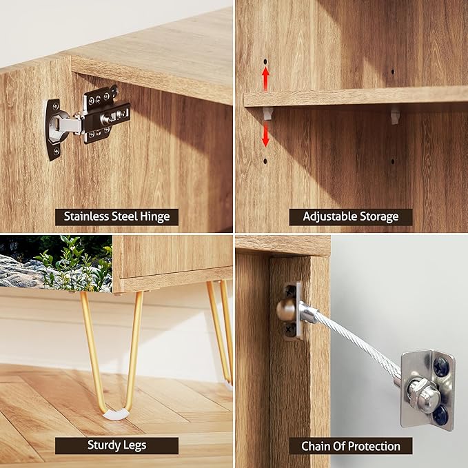 SIGNWIN Sideboard Buffet Cabinet, Kitchen Storage Cabinet with 2 Doors, Scenic Spring Mountain Forest Riverra, Cupboard Console Table for Dining Room - 35" L x 18" W x 29" H