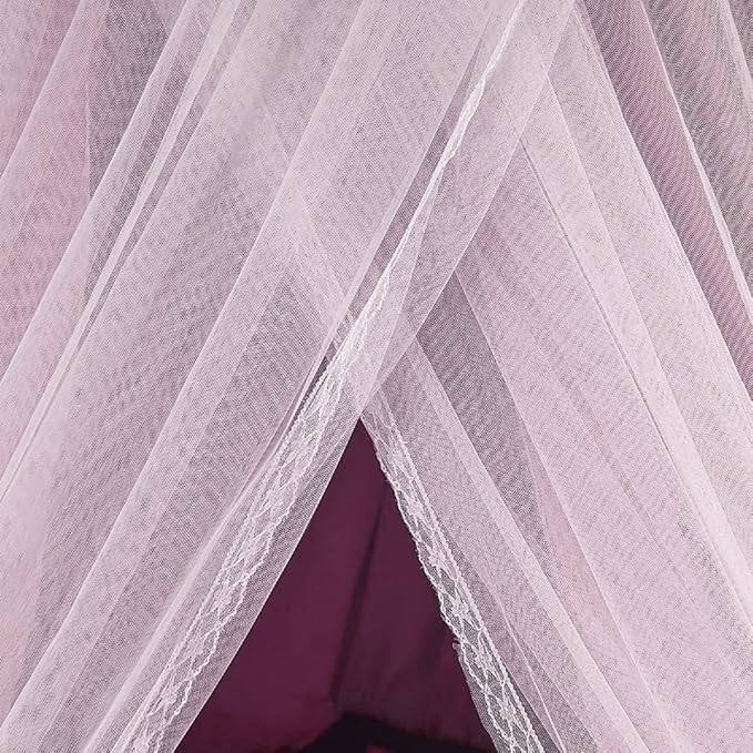 Kertnic Luxurious Bed Canopy for Girls & Adults - Double Layer Princess Canopy with Lace, Round Dome Mosquito Netting for Queen/King Bed Tent (Purple)