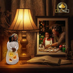 Grandma-Granddaughter Hand-Painted Candle Holder Statue W/Flickering LED Candle | Unique Nana Present Ideas for Christmas, Gigi Grandmother Birthday Gift, Greeting Card Included (Dark)