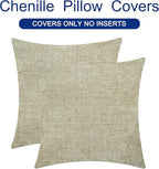 CaliTime Throw Pillow Covers Decorative 18 X 18 Inches Pack of 2 Cozy Chenille Cushion Cases for Couch Sofa Bed Living Room Home Light Taupe
