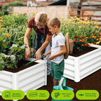 Galvanized Raised Garden Bed Outdoor, 2 Pcs 6x3x1FT Outdoor Large Planter Raised Beds Open Base with Safety Edge and Glove for Vegetables Flowers Ground Planter, White