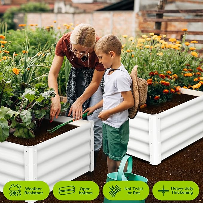 Galvanized Raised Garden Bed Outdoor, 2 Pcs 6x3x1FT Outdoor Large Planter Raised Beds Open Base with Safety Edge and Glove for Vegetables Flowers Ground Planter, White