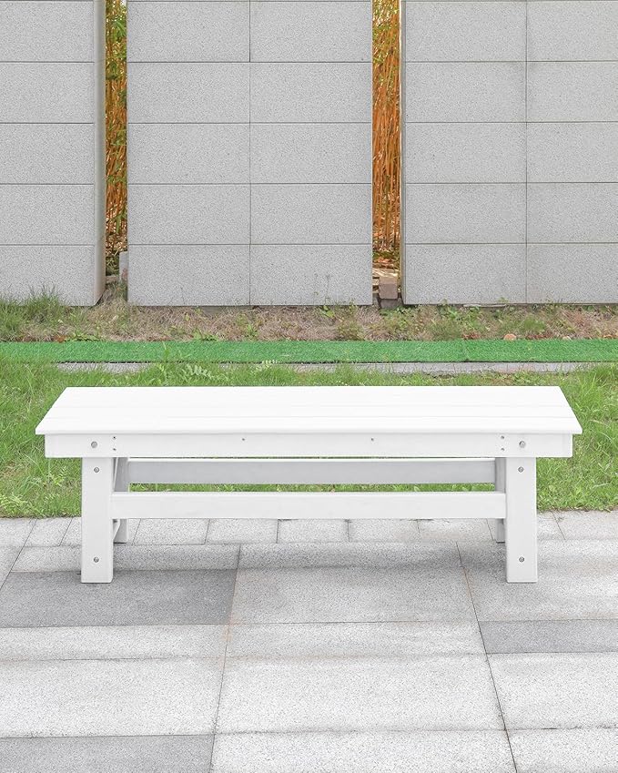HDPE Outdoor Bench, 55" Patio Bench Outdoor Furniture, Poly Lumber Adirondack Benches, All Weather HDPE Patio Backless Benches for Park, Poolside, Garden, Porch, Pearl