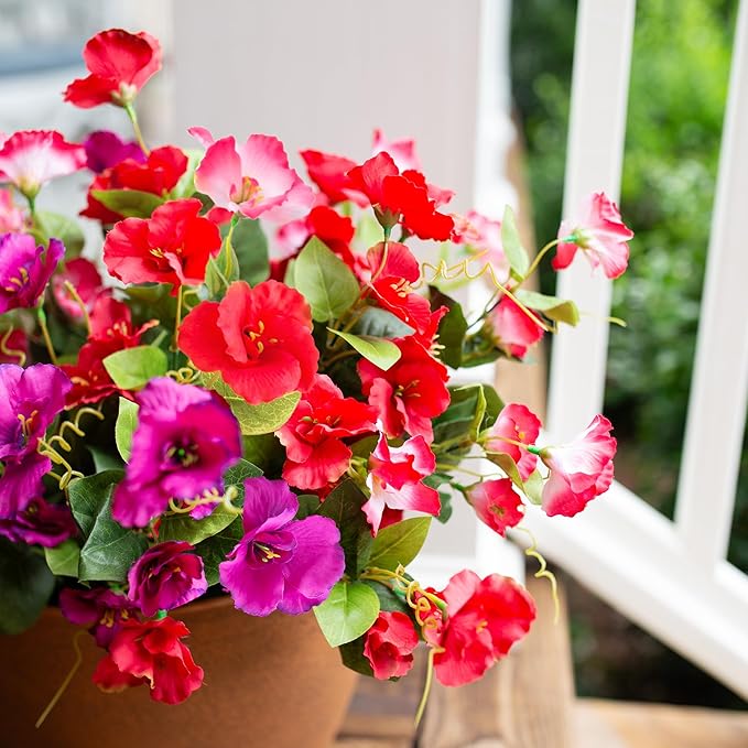 Hibiscus Artificial Flowers Plants for Outdoors Decoration, 6 Bundles Silk Hibiscus Bouquet Tropical Flowers Artificial Realistic UV Resistant Fake Flowers for Outside Planter Porch Patio Balcony, Mix