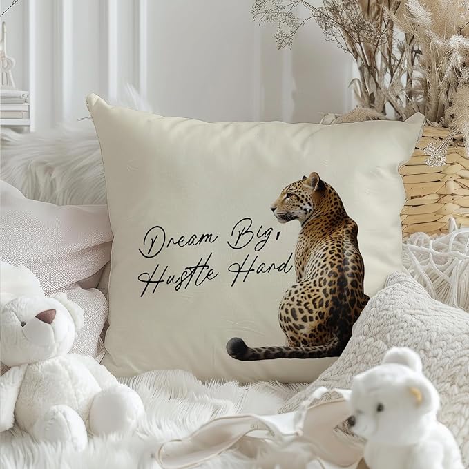 Trendy Lucky Girl 8 Ball Leopard Throw Pillow Covers 18x18, Cheetah Print Room Decor, Funky Y2K Leopard Print Motivational Decorative Pillow Covers for Girls Room Dorm Apartment Home, Set of 2