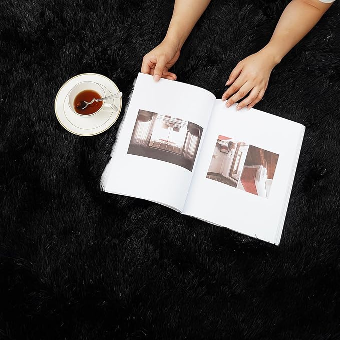 Black Fluffy Round Area Rugs for Living Room,6'X6'Shag Circle Area Rugs for Bedroom,Non Slip Fuzzy Plush Rug for Kids Room Boys Girls Room and Dorm Home Decor Rug