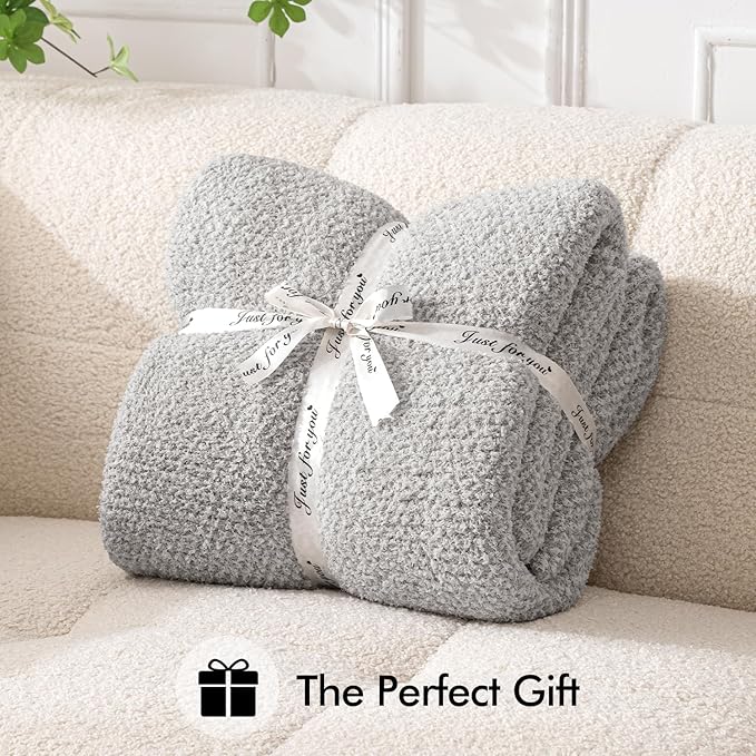 MIULEE Super Soft Throw Blanket for Couch, Light Grey Cozy Fluffy Warm Blankets Lightweight Knit Throw Blankets for Sofa, Bed, Chair, Living Room, Camping, Picnic, 60 x 80 inch