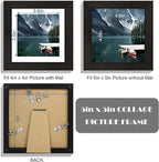 5x5 Picture Frame with Real Glass - Display Pictures 4x4 with Mat or 5 x 5 without Mat, Photo Frame for Wall or Table Top Display(Black, 3 Pack)